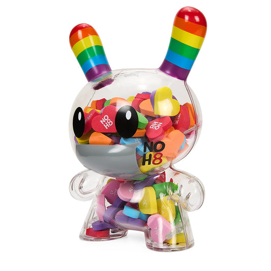  Dunny: Kidrobot x NOH8 Rainbow Clear Shell Filled with Hearts 8 inch Vinyl Art Figure  0883975182601
