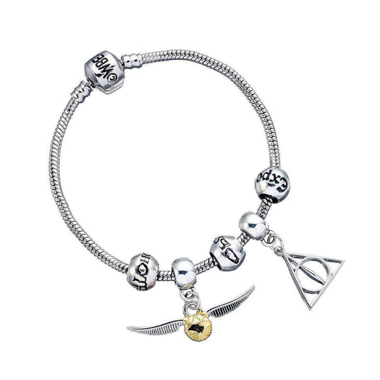 Harry Potter Bracelet Charm Set Deathly Hallows/Snitch/3 Spell Beads (silver plated) 5055583422706