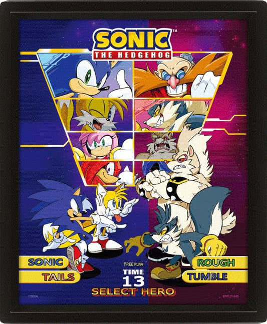 Sonic The Hedgehog 3D Lenticular Framed Poster Select Your Fighter 26 x 20 cm 5050574017220