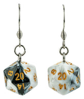 Lair Wear Dice Earrings D20 Marble Black & White with Gold 0605468138991
