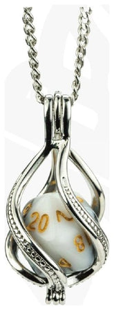 Lair Wear Caged Dice Necklace D20 Marble Black & White with Gold 0605468108338