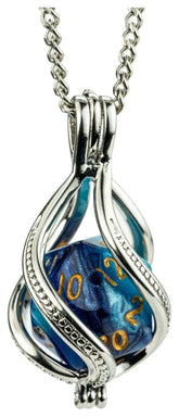 Lair Wear Caged Dice Necklace D20 Blue & Light Blue with Gold 0605468296752