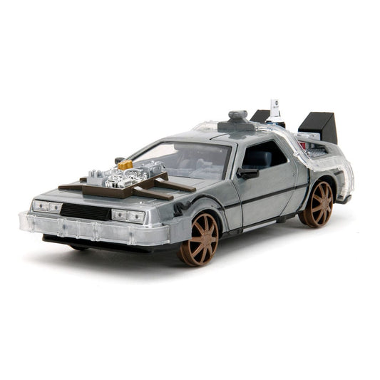 Back to the Future III Hollywood Rides Diecast Model 1/24 DeLorean Time Machine Railroad Wheels 4006333096402