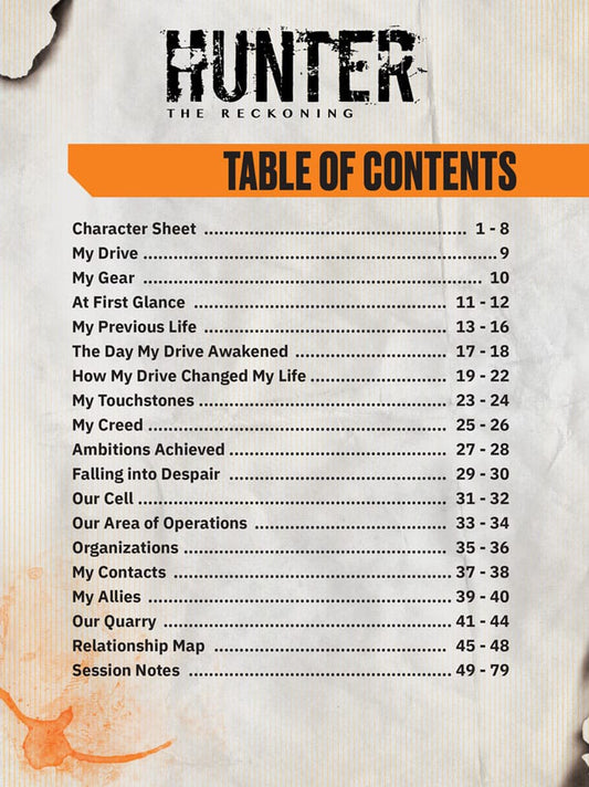 Hunter: The Reckoning 5th Edition RPG Journal Expanded Character Sheet Journal *Englische Version* 9781957311043