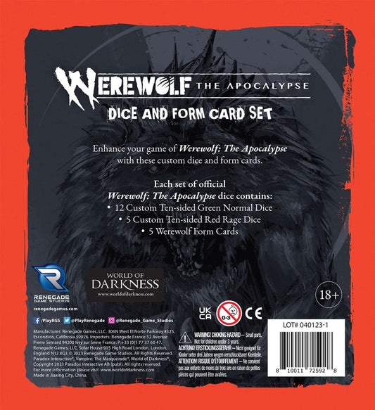 Werewolf: The Apocalypse 5th Edition RPG Dice and Form Card set 0810011725928