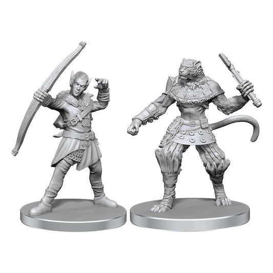 Pathfinder Deep Cuts Unpainted Miniatures Elf Hunter & Catfolk Bandit 0634482975824