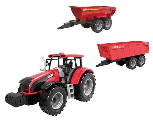 Tractor met 2 aanhangwagens 1:32 - 26x10x38,5 cm 3700115590898