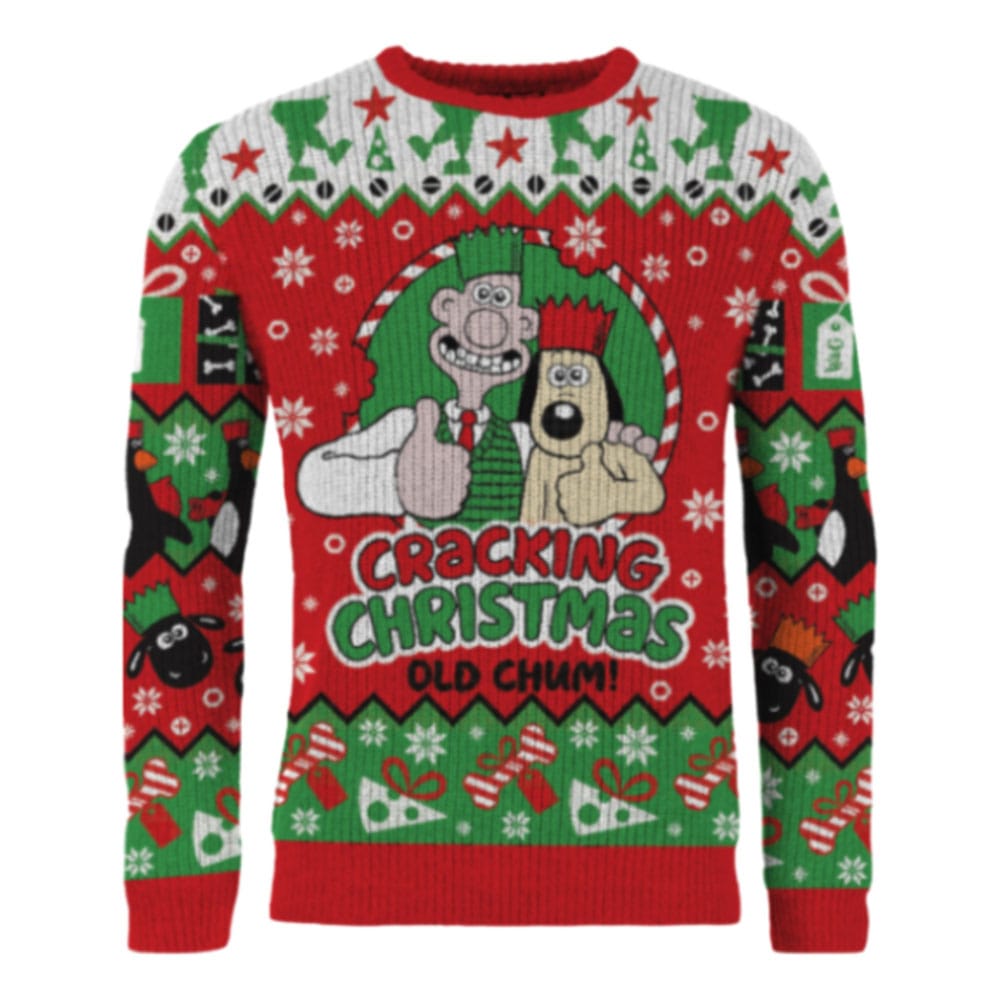 Wallace & Gromit Christmas Sweater Cracking Christmas Old Chum! Size S 5061036144484
