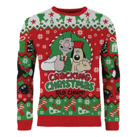 Wallace & Gromit Christmas Sweater Cracking Christmas Old Chum! Size S 5061036144484
