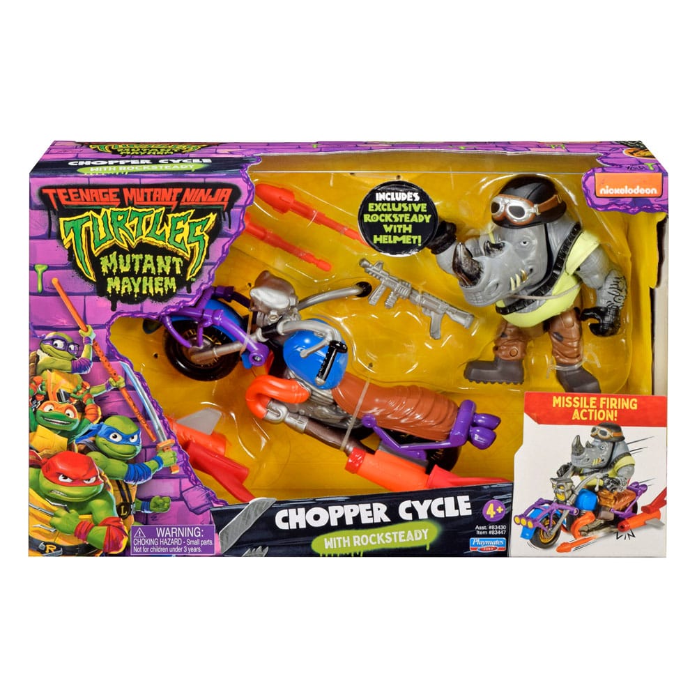 Teenage Mutant Ninja Turtles Action Figure with Vehicle Rocksteady & Chopper 12 cm  043377834472