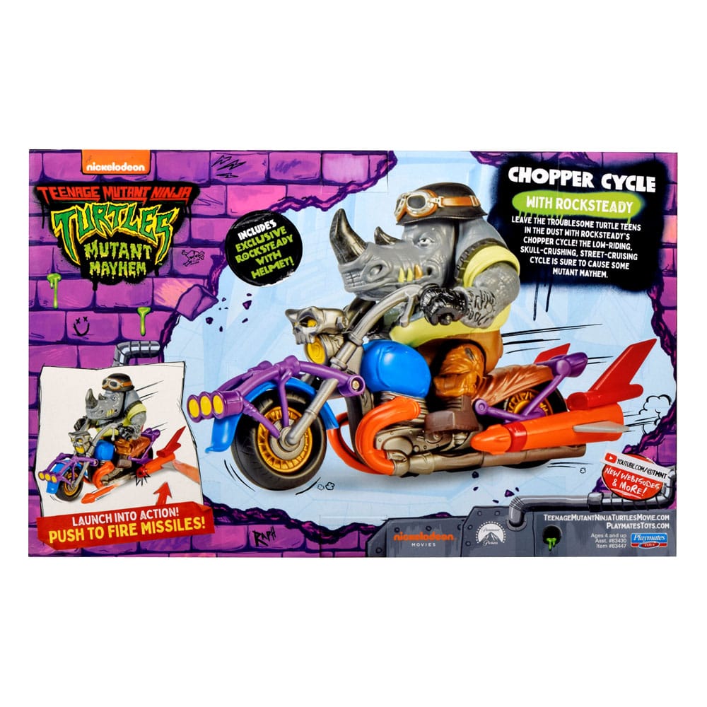 Teenage Mutant Ninja Turtles Action Figure with Vehicle Rocksteady & Chopper 12 cm  043377834472