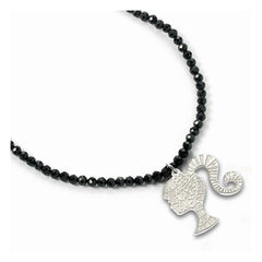 Barbie Pendant & Necklace Silhouette on Black Onyx Bead (Sterling Silver) 5055583455940