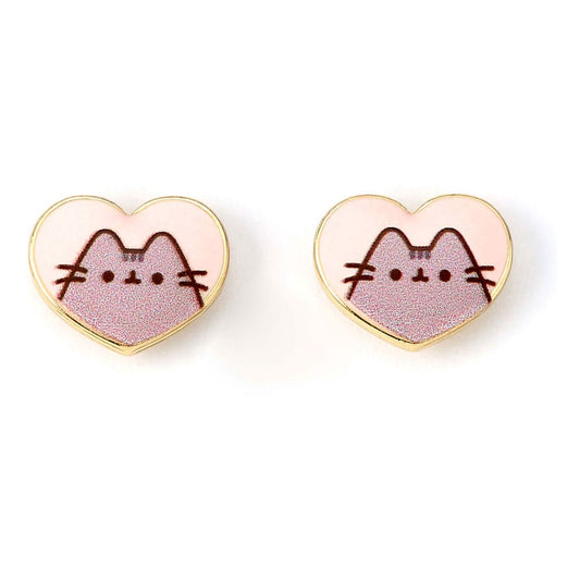 Pusheen Stud Earrings Pink and Gold Heart 5055583453335