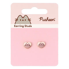 Pusheen Stud Earrings Pink and Gold Heart 5055583453335