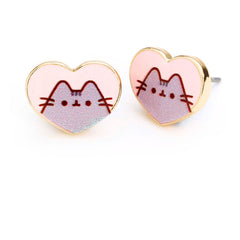 Pusheen Stud Earrings Pink and Gold Heart 5055583453335