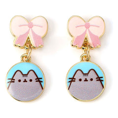 Pusheen Drop Earrings Pink Bows 5055583453342