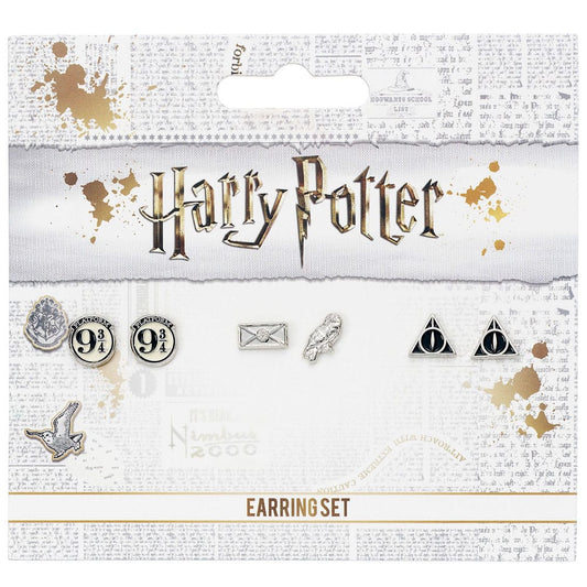 Harry Potter Earrings 3-Pack Platform 9 3/4, Hedwig & Letter, Deathly Hallows (Silver plated) 5055583431623