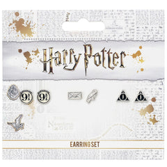 Harry Potter Earrings 3-Pack Platform 9 3/4, Hedwig & Letter, Deathly Hallows (Silver plated) 5055583431623