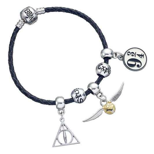 Harry Potter Leather Bracelet Charm Set Deathly Hallows/Snitch/Platform 9 3/4/2 Spellbeads 5055583409547