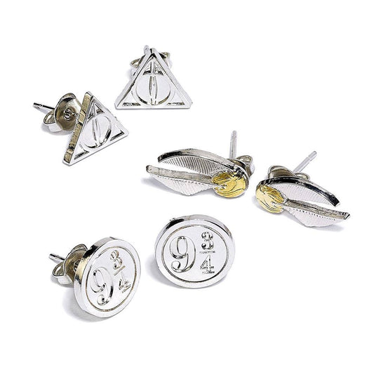 Harry Potter Earrings 3-Pack Snitch/Deathly Hallows/Platform 9 3/4 (silver plated) 5055583412110