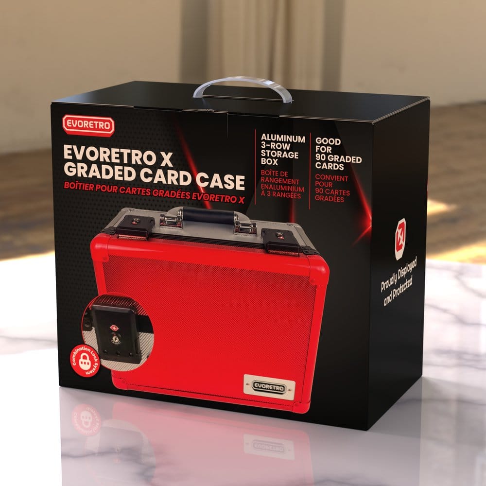 Evoretro Trading Card Storage Box for 90 Cards X Red and Silver 3701492109970