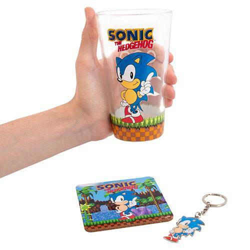 Sonic the Hedgehog Keyring, Glass and Coaster Set Classic 5060897228388