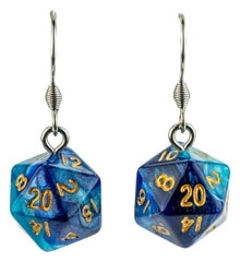 Lair Wear Dice Earrings D20 Blue & Light Blue with Gold 0605468161371