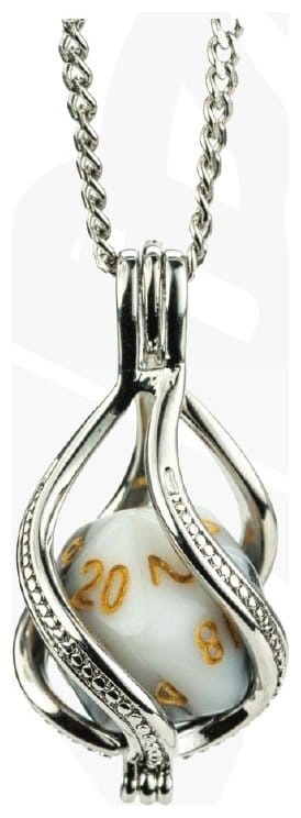 Lair Wear Caged Dice Necklace D20 Marble Black & White with Gold 0605468108338