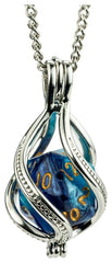 Lair Wear Caged Dice Necklace D20 Blue & Light Blue with Gold 0605468296752