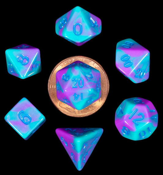 FanRoll Mini Dice Set Turquoise and Purple Marble (7) 0852678889278