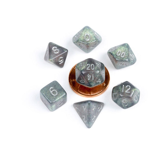 FanRoll Mini Dice Set Stardust Gray with Silver Numbers (7) 0680599384455