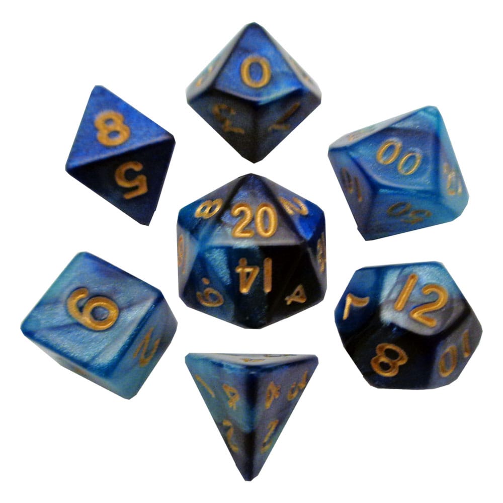 FanRoll Mini Dice Set Blue/Light Blue with Gold Numbers (7) 0852678888790
