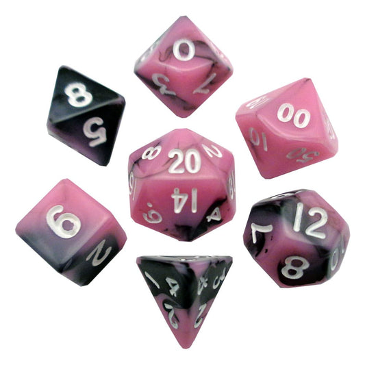 FanRoll Mini Dice Set Pink/Black with White Numbers (7) 0852678888813