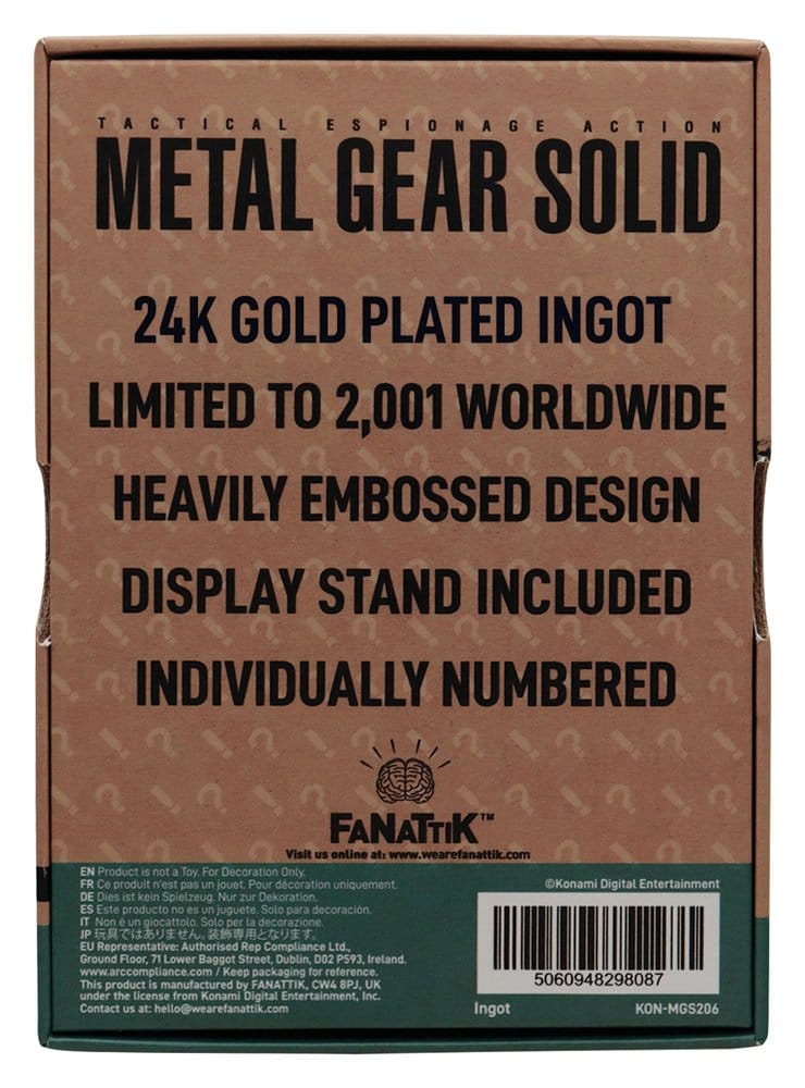 Metal Gear Solid 2 Ingot Raiden 24k Gold Plated Limited Edition  5060948298087