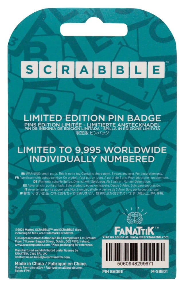 Scrabble Pin Badge Word Nerd Limited Edition 5060948299671