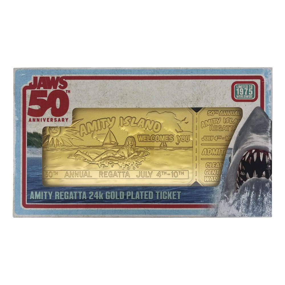 Jaws Replica 1/1 50th Anniversary Regatta Ticket 24k Gold Plated 5060948297363