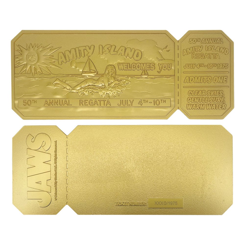 Jaws Replica 1/1 50th Anniversary Regatta Ticket 24k Gold Plated 5060948297363