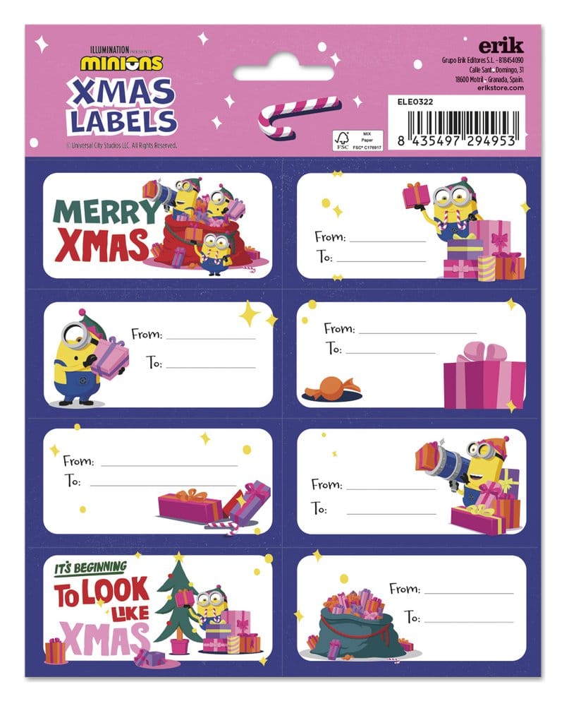 Minions Self-Adhesive Labels Christmas 8435497294953