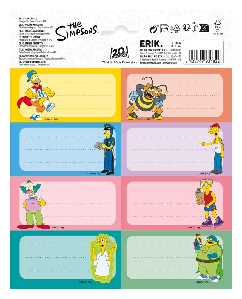 The Simpsons Self-Adhesive Labels (10) 8435747831822