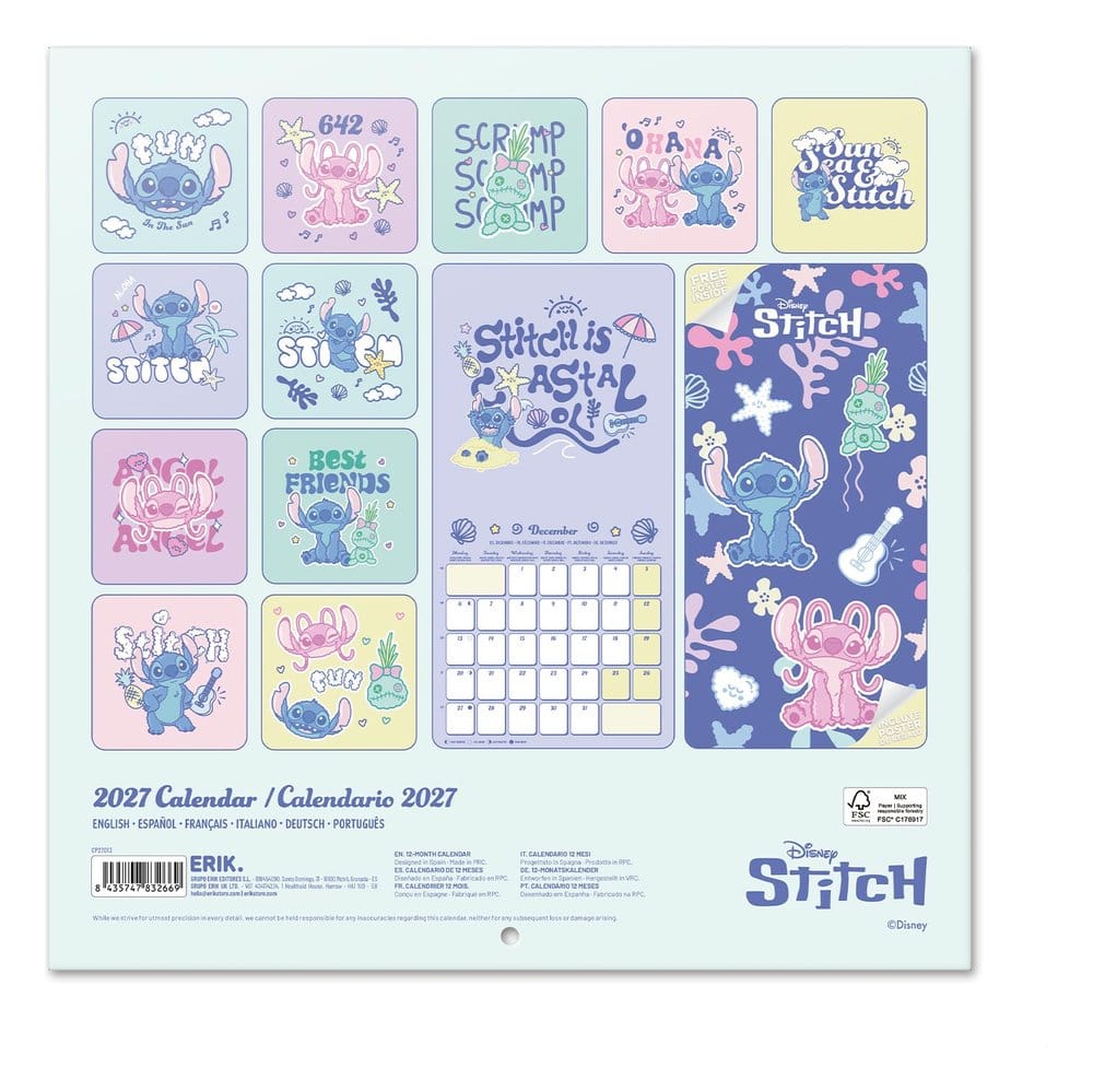 Disney Stitch 2027 Wall Calendar 30 x 30 cm 8435747832669
