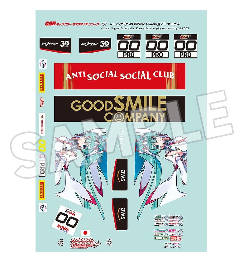 Hatsune Miku GSR Character Customization Series 052 Sticker Set for GSR Cars 1/10 Racing Miku SPA 2025 Ver. 4580828677937