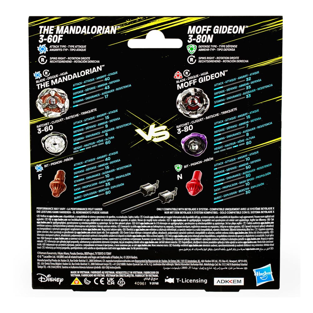 Beyblade X and Star Wars Collab The Mandalorian 3-60F vs. Moff Gideon 3-80N 5010996257130