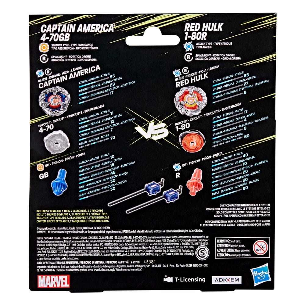 Beyblade X and Marvel Collab Captain America 4-70GB vs. Red Hulk 1-80R 5010996305718