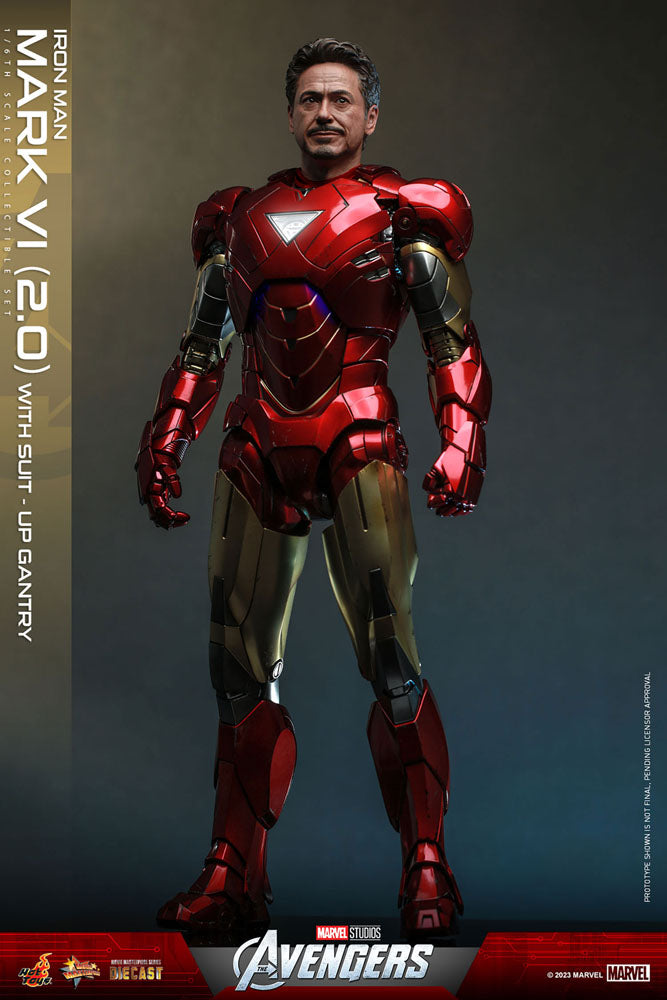 Marvel's The Avengers Movie Masterpiece Diecast Action Figure 1/6 Iron Man Mark VI (2.0) with Suit-Up Gantry 32 cm 4895228613356