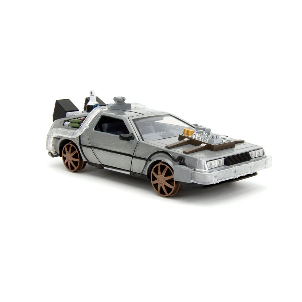 Back to the Future III Hollywood Rides Diecast Model 1/24 DeLorean Time Machine Railroad Wheels 4006333096402