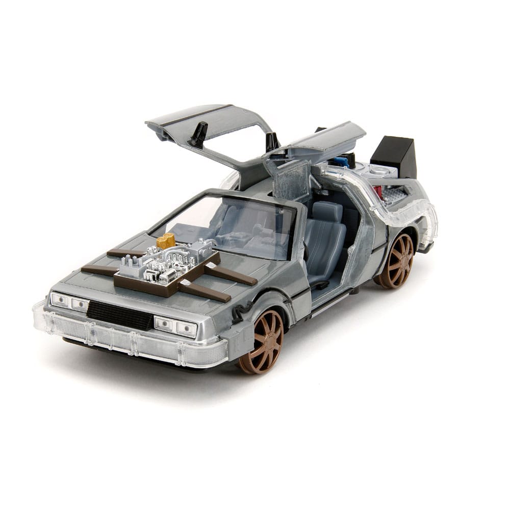 Back to the Future III Hollywood Rides Diecast Model 1/24 DeLorean Time Machine Railroad Wheels 4006333096402