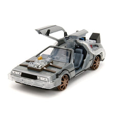Back to the Future III Hollywood Rides Diecast Model 1/24 DeLorean Time Machine Railroad Wheels 4006333096402