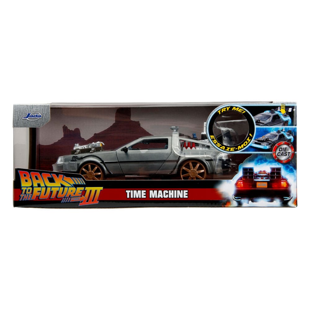 Back to the Future III Hollywood Rides Diecast Model 1/24 DeLorean Time Machine Railroad Wheels 4006333096402