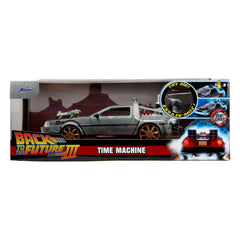 Back to the Future III Hollywood Rides Diecast Model 1/24 DeLorean Time Machine Railroad Wheels 4006333096402