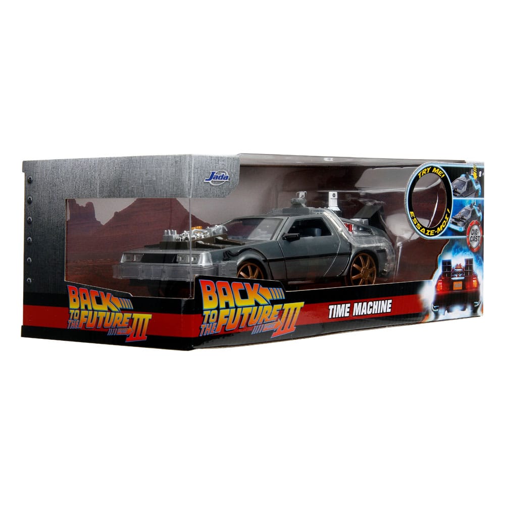 Back to the Future III Hollywood Rides Diecast Model 1/24 DeLorean Time Machine Railroad Wheels 4006333096402